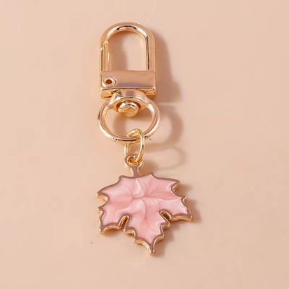 Cute Enamel Pearl Maple Leaf Keychain Plant Key Ring Pendant for Women Girls Handbag Decor DIY Key Holder Jewelry Gifts