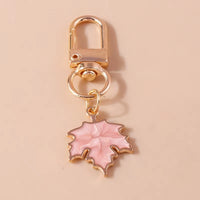 Cute Enamel Pearl Maple Leaf Keychain Plant Key Ring Pendant for Women Girls Handbag Decor DIY Key Holder Jewelry Gifts