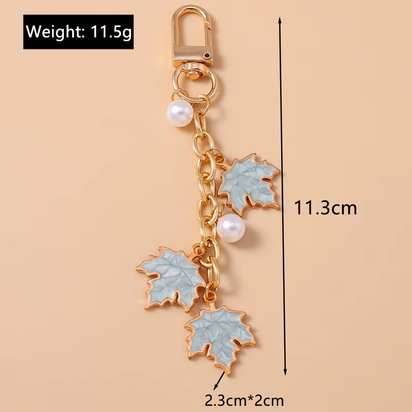 Cute Enamel Pearl Maple Leaf Keychain Plant Key Ring Pendant for Women Girls Handbag Decor DIY Key Holder Jewelry Gifts