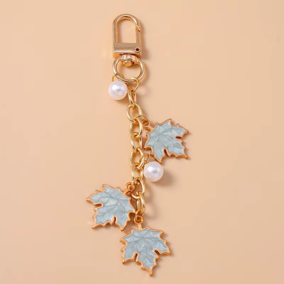 Cute Enamel Pearl Maple Leaf Keychain Plant Key Ring Pendant for Women Girls Handbag Decor DIY Key Holder Jewelry Gifts