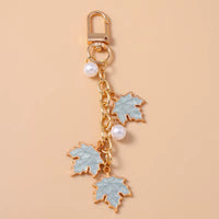 Cute Enamel Pearl Maple Leaf Keychain Plant Key Ring Pendant for Women Girls Handbag Decor DIY Key Holder Jewelry Gifts