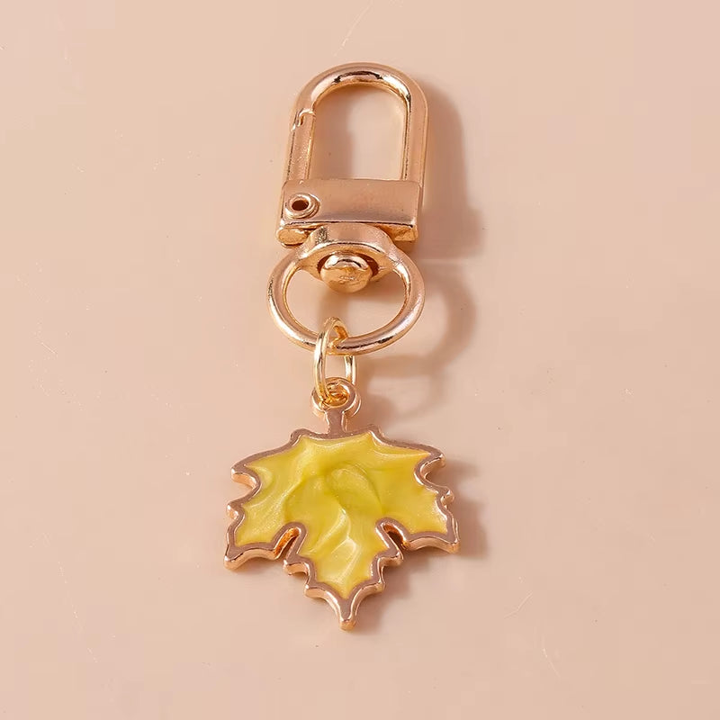Cute Enamel Pearl Maple Leaf Keychain Plant Key Ring Pendant for Women Girls Handbag Decor DIY Key Holder Jewelry Gifts