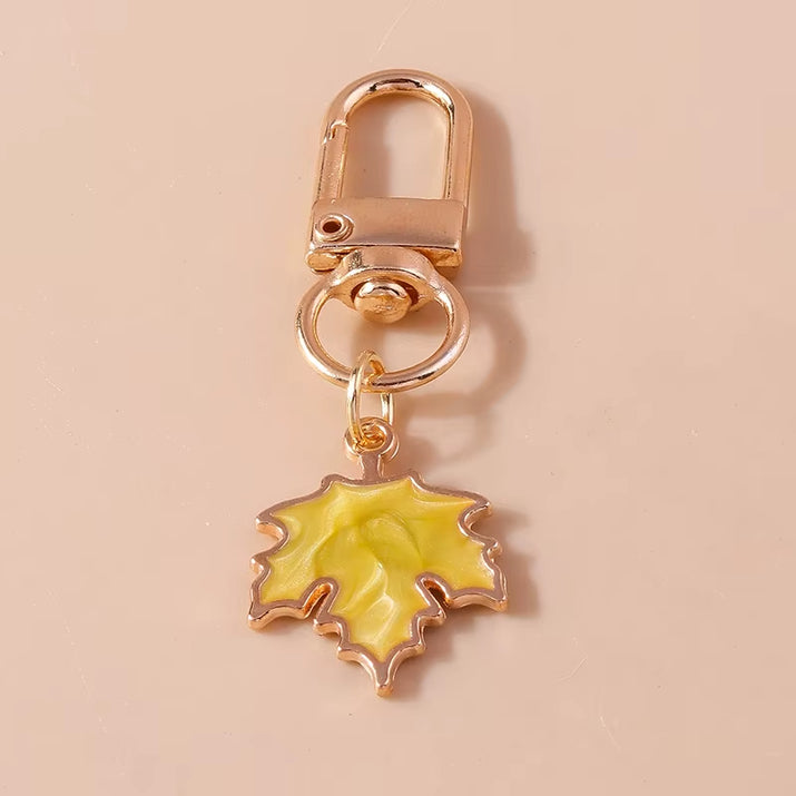 Cute Enamel Pearl Maple Leaf Keychain Plant Key Ring Pendant for Women Girls Handbag Decor DIY Key Holder Jewelry Gifts