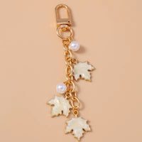 Cute Enamel Pearl Maple Leaf Keychain Plant Key Ring Pendant for Women Girls Handbag Decor DIY Key Holder Jewelry Gifts