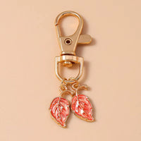 Cute Enamel Pearl Maple Leaf Keychain Plant Key Ring Pendant for Women Girls Handbag Decor DIY Key Holder Jewelry Gifts