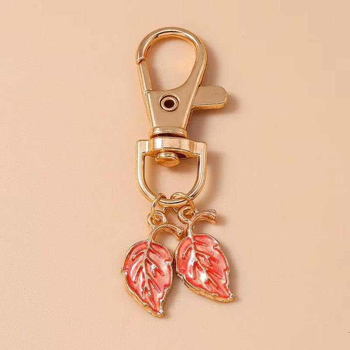 Cute Enamel Pearl Maple Leaf Keychain Plant Key Ring Pendant for Women Girls Handbag Decor DIY Key Holder Jewelry Gifts