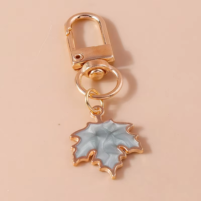 Cute Enamel Pearl Maple Leaf Keychain Plant Key Ring Pendant for Women Girls Handbag Decor DIY Key Holder Jewelry Gifts