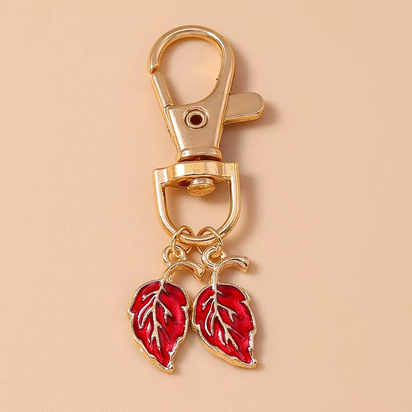 Cute Enamel Pearl Maple Leaf Keychain Plant Key Ring Pendant for Women Girls Handbag Decor DIY Key Holder Jewelry Gifts