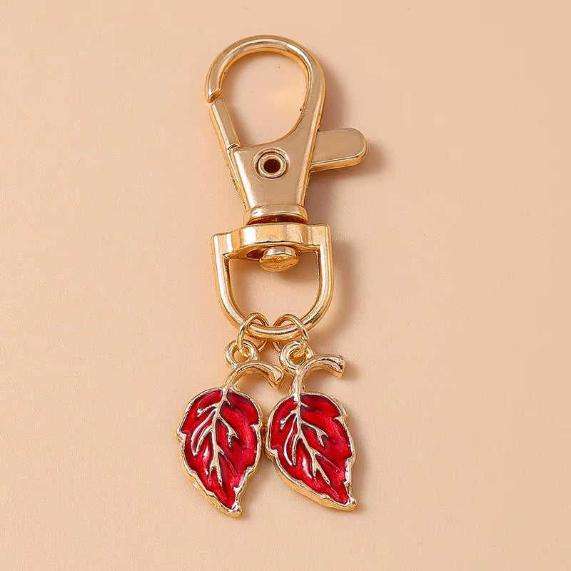 Cute Enamel Pearl Maple Leaf Keychain Plant Key Ring Pendant for Women Girls Handbag Decor DIY Key Holder Jewelry Gifts