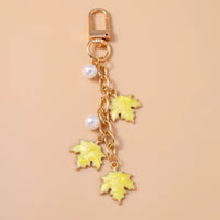 Cute Enamel Pearl Maple Leaf Keychain Plant Key Ring Pendant for Women Girls Handbag Decor DIY Key Holder Jewelry Gifts