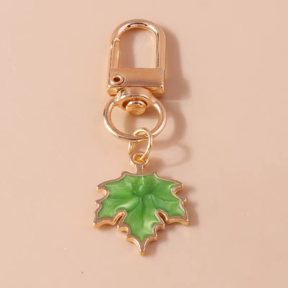 Cute Enamel Pearl Maple Leaf Keychain Plant Key Ring Pendant for Women Girls Handbag Decor DIY Key Holder Jewelry Gifts