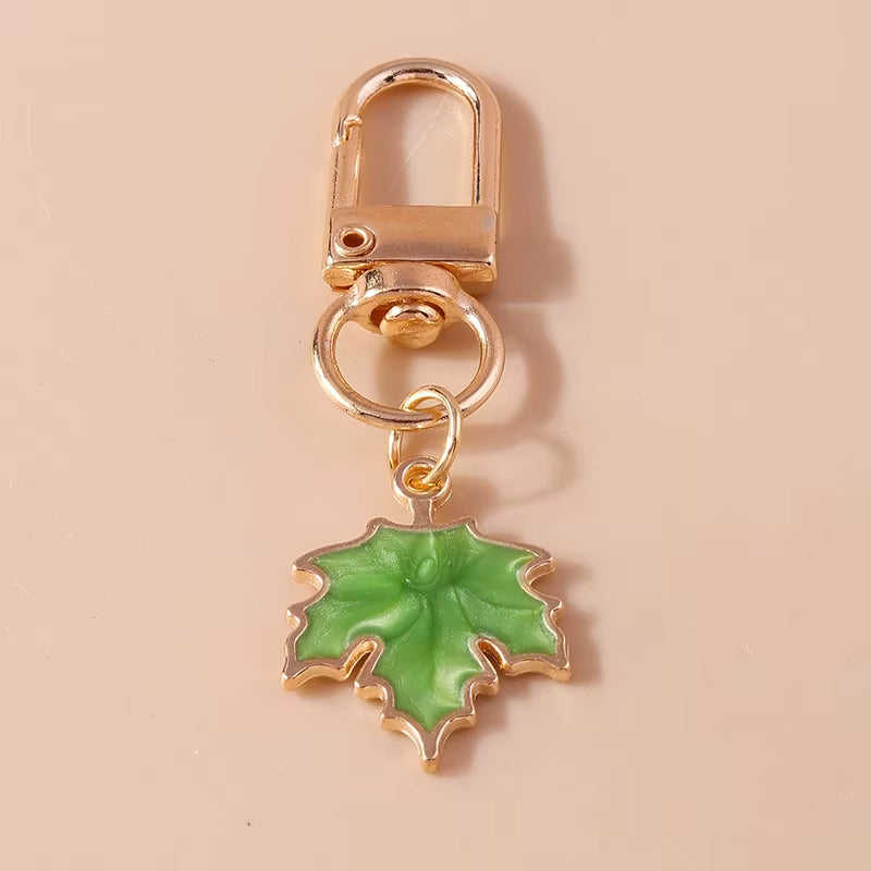Cute Enamel Pearl Maple Leaf Keychain Plant Key Ring Pendant for Women Girls Handbag Decor DIY Key Holder Jewelry Gifts