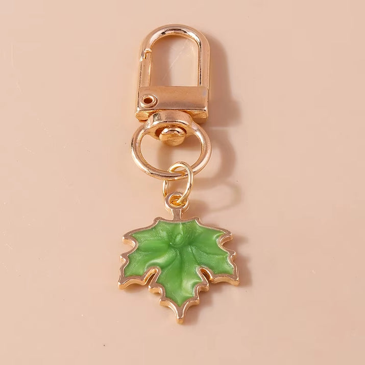 Cute Enamel Pearl Maple Leaf Keychain Plant Key Ring Pendant for Women Girls Handbag Decor DIY Key Holder Jewelry Gifts