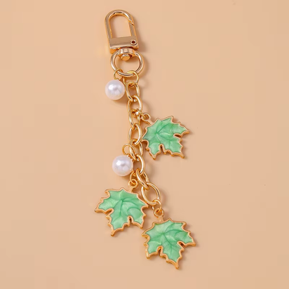 Cute Enamel Pearl Maple Leaf Keychain Plant Key Ring Pendant for Women Girls Handbag Decor DIY Key Holder Jewelry Gifts